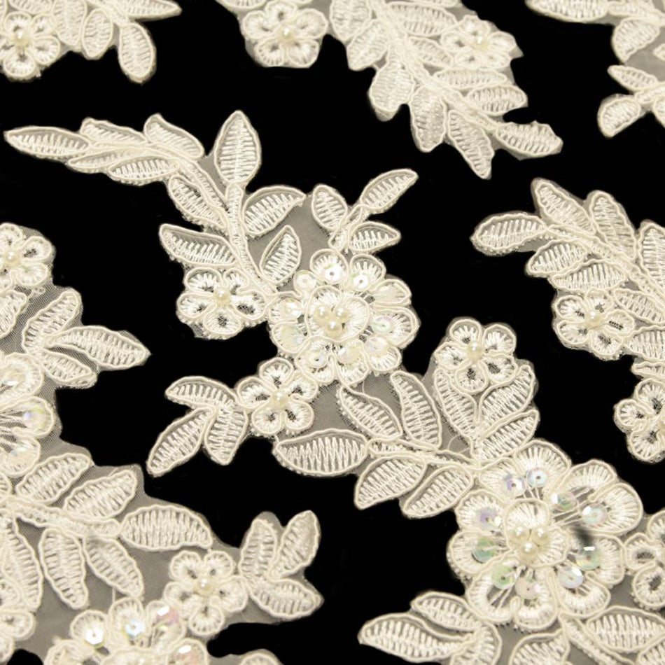 Floral & Leaf Sequin & Beaded Lace Motif (Pair)