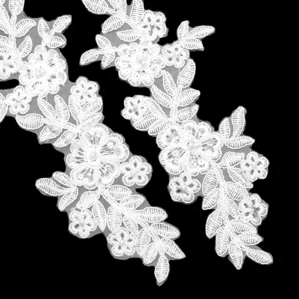 Floral & Leaf Sequin & Beaded Lace Motif (Pair)