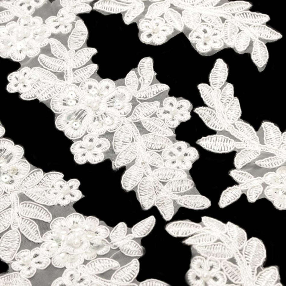 Floral & Leaf Sequin & Beaded Lace Motif (Pair)