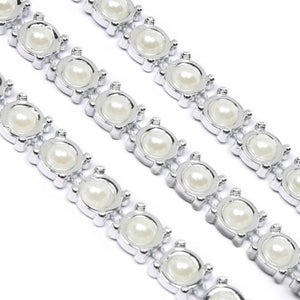 Silver Chain Trim w Round Pearls