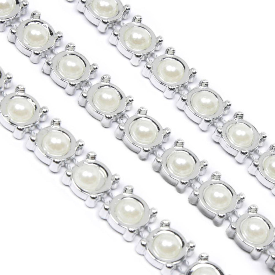 Silver Chain Trim w Round Pearls