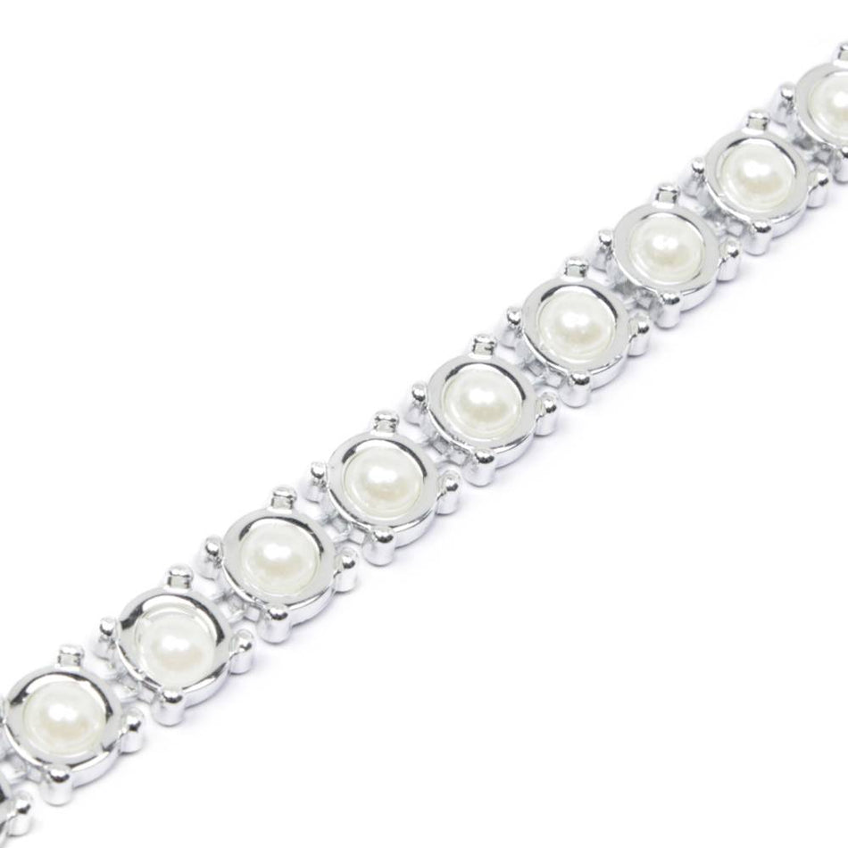 Silver Chain Trim w Round Pearls