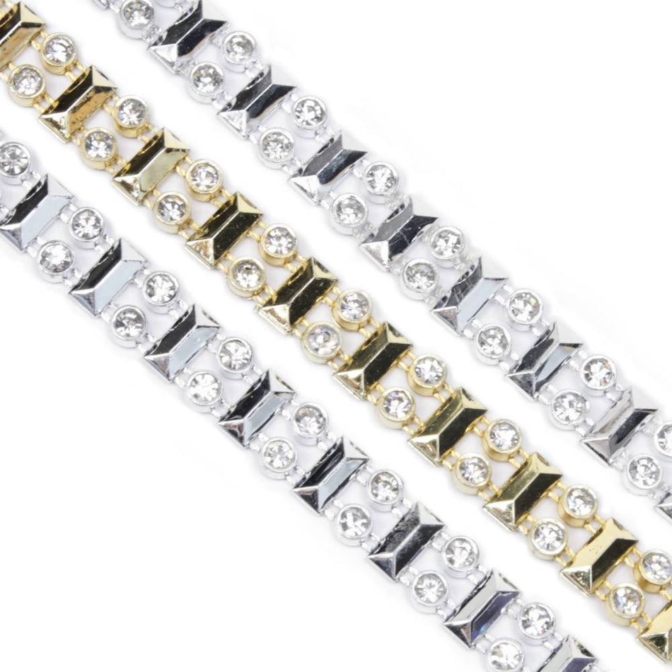 Bevelled Rectangular Bar Metallic Trim w Diamante