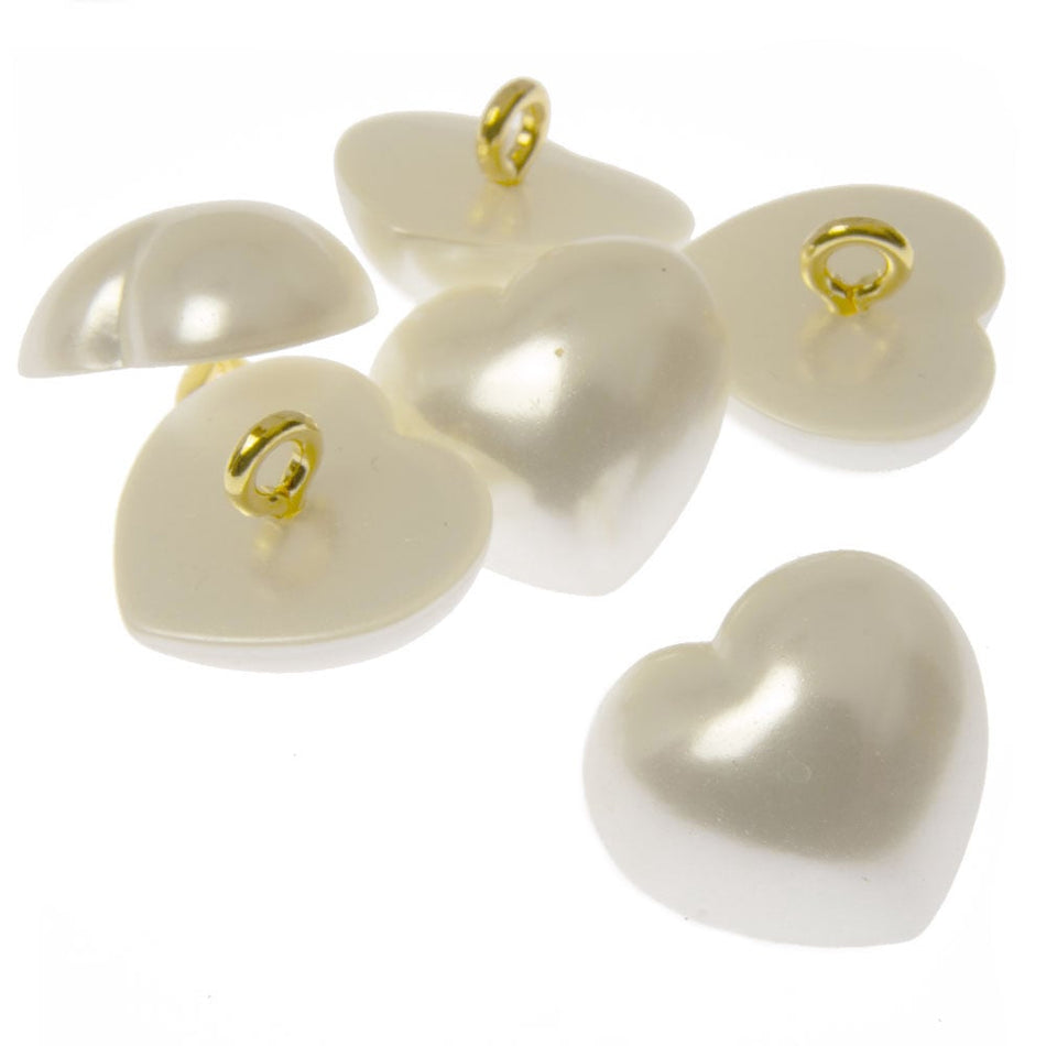 Japanese Heart Pearl Button w Metal Shank (6 Pack)
