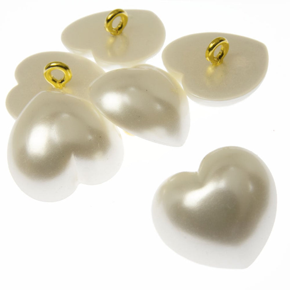 Japanese Heart Pearl Button w Metal Shank (6 Pack)