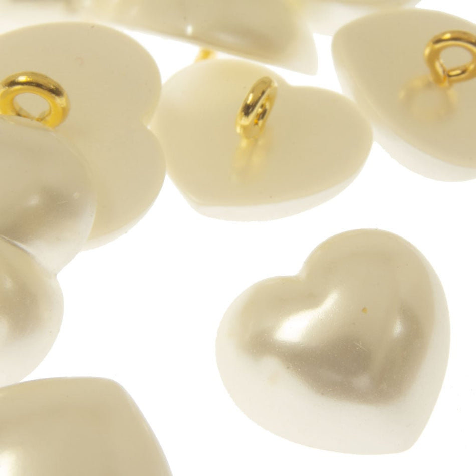 Japanese Heart Pearl Button w Metal Shank (6 Pack)