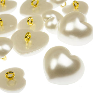 Japanese Heart Pearl Button w Metal Shank (6 Pack)