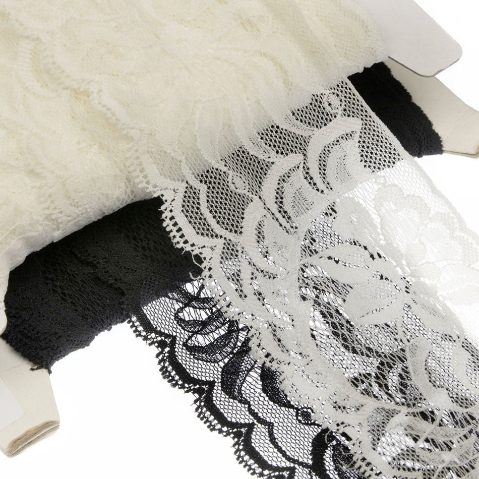 Roses & Swirls Stretch Lace Trim w Scalloped Edging