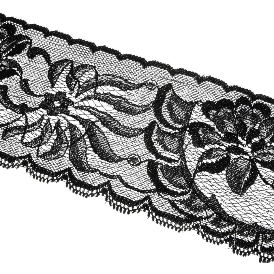 Roses & Swirls Stretch Lace Trim w Scalloped Edging