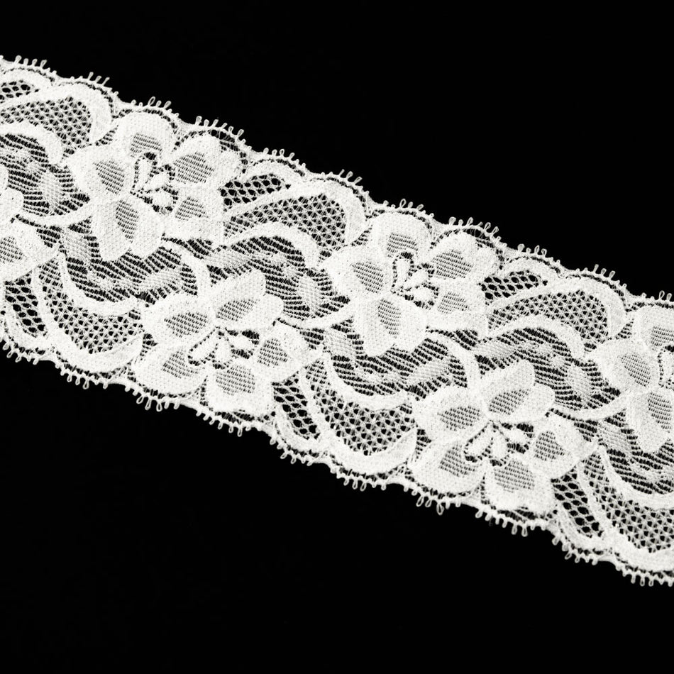 Hibiscus Flowers Stretch Lace Trimw Scalloped Edging  Style 12910