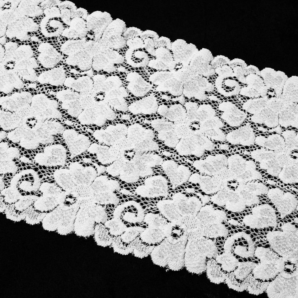 Flowers & Hearts Stretch Lace Trim w Scalloped Edging