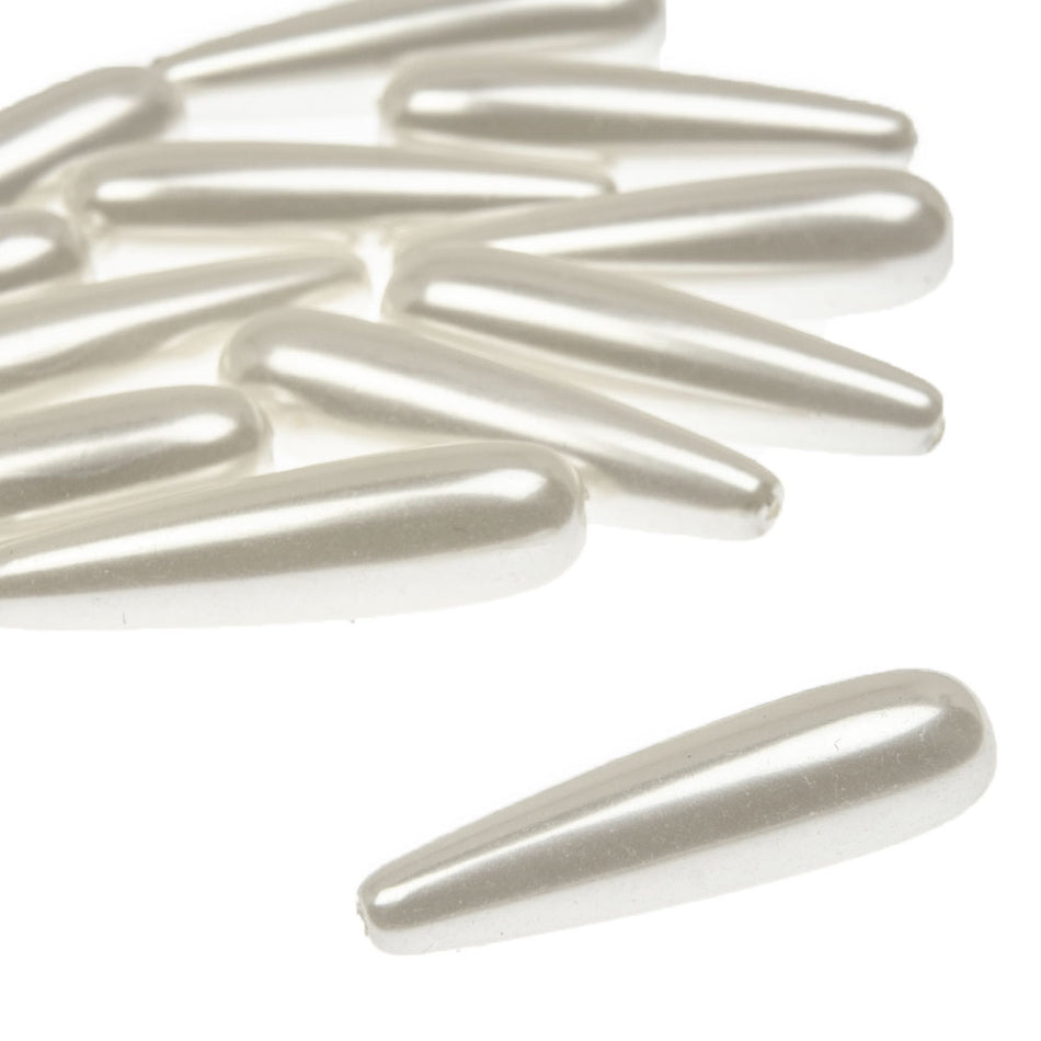 Elongated Teardrop Pearl Beads - Vertial Drilled - 30x7mm (12 Pack)
