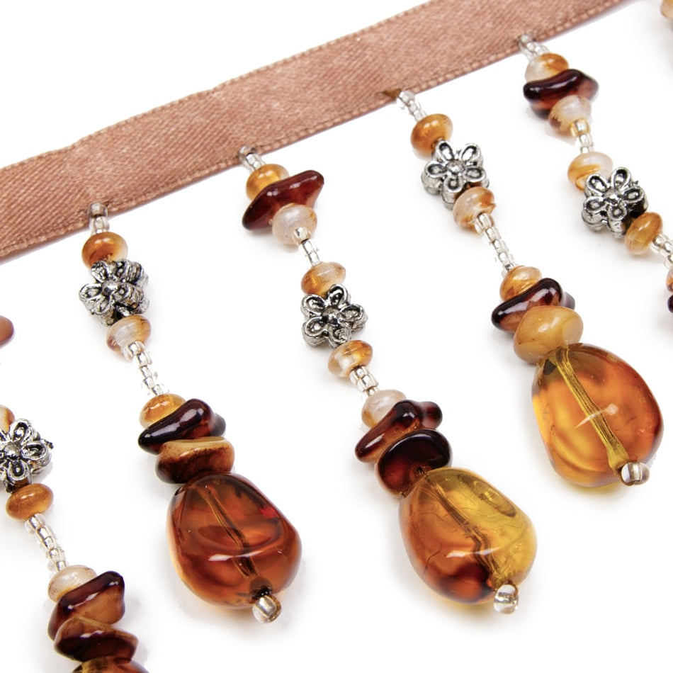 Flowers & Stones Bead Tassel Trim