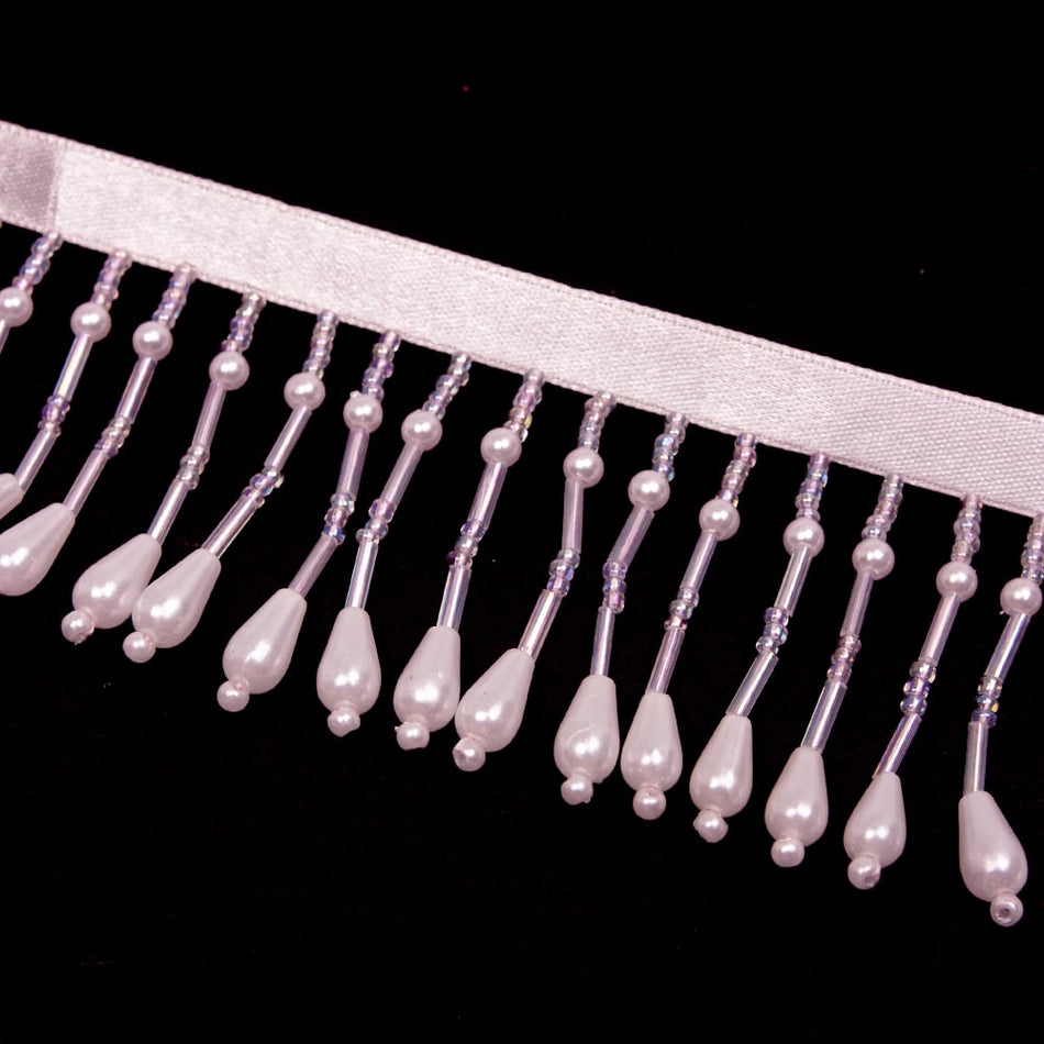 Bugle & Seed Bead Tassel Trim - Pearl Drop