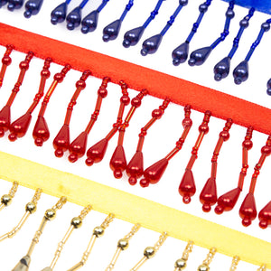 Bugle & Seed Bead Tassel Trim - Pearl Drop