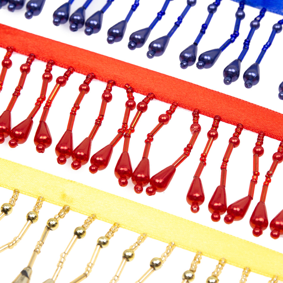 Bugle & Seed Bead Tassel Trim - Pearl Drop