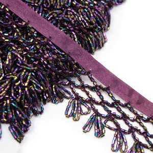 Lattice Bugle Bead Trim w Loop Fringe