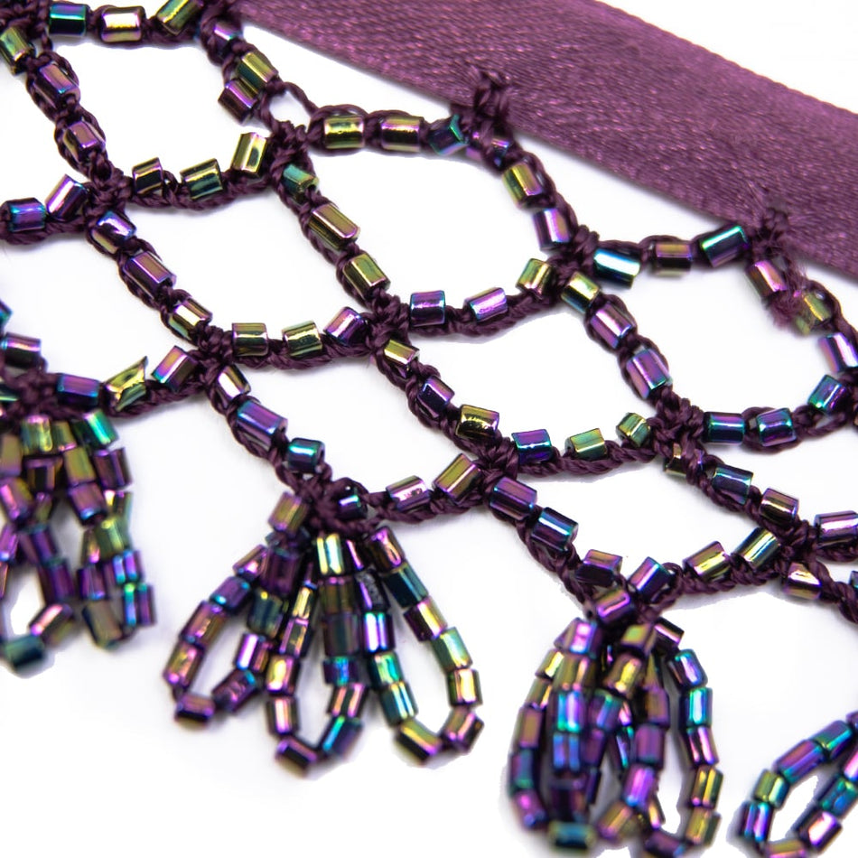 Lattice Bugle Bead Trim w Loop Fringe
