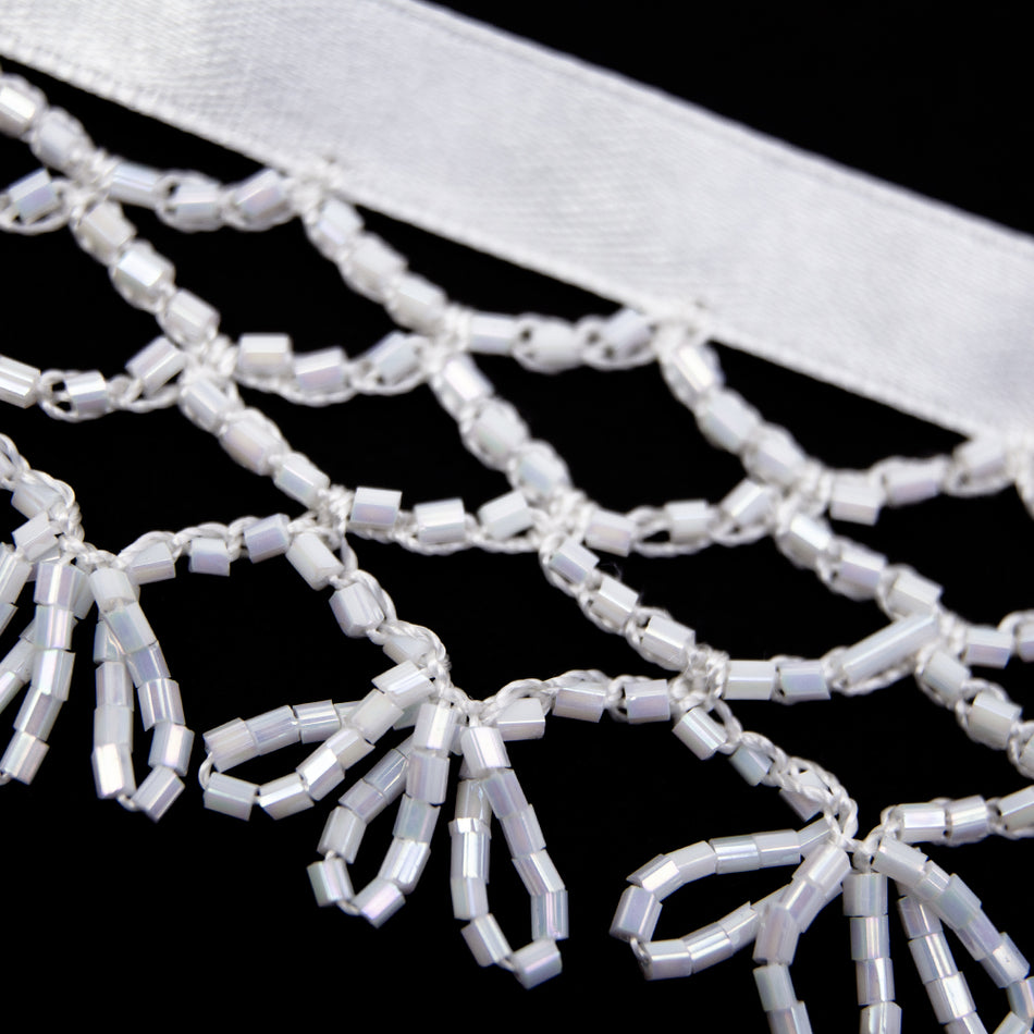 Lattice Bugle Bead Trim w Loop Fringe