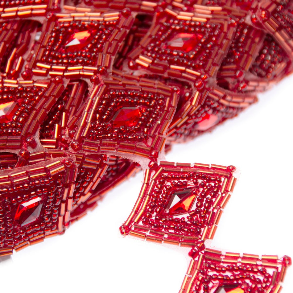 Diamond Bugle & Seed Bead Trim w Rhinestone Centre