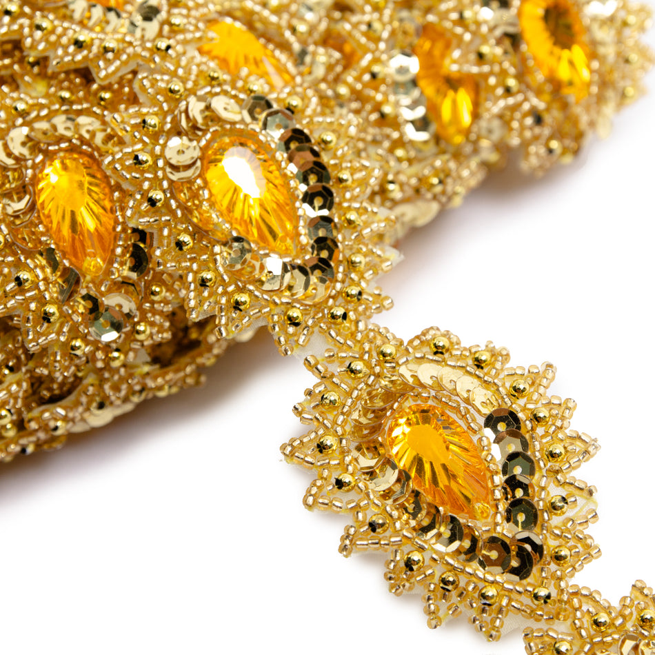 Sequin Beaded Teardrop Trim w Rhinestone Centre