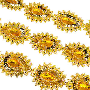 Sequin Beaded Teardrop Trim w Rhinestone Centre