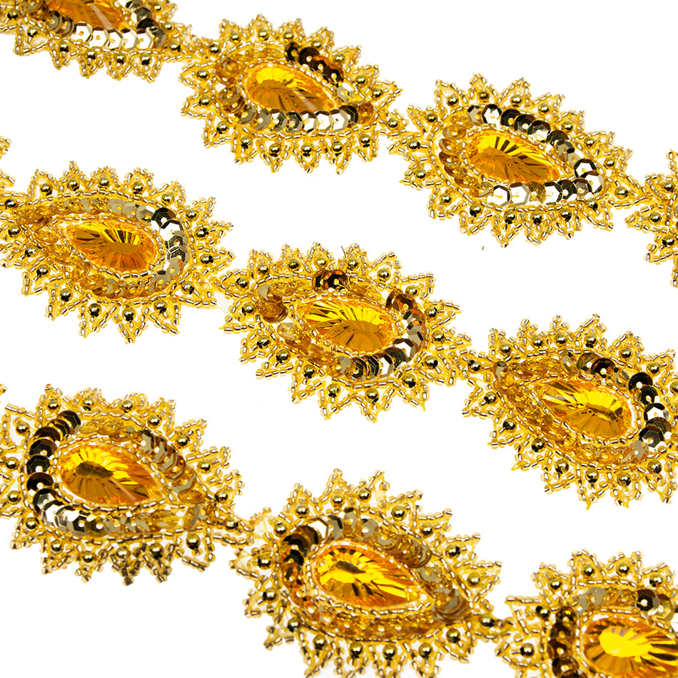 Sequin Beaded Teardrop Trim w Rhinestone Centre