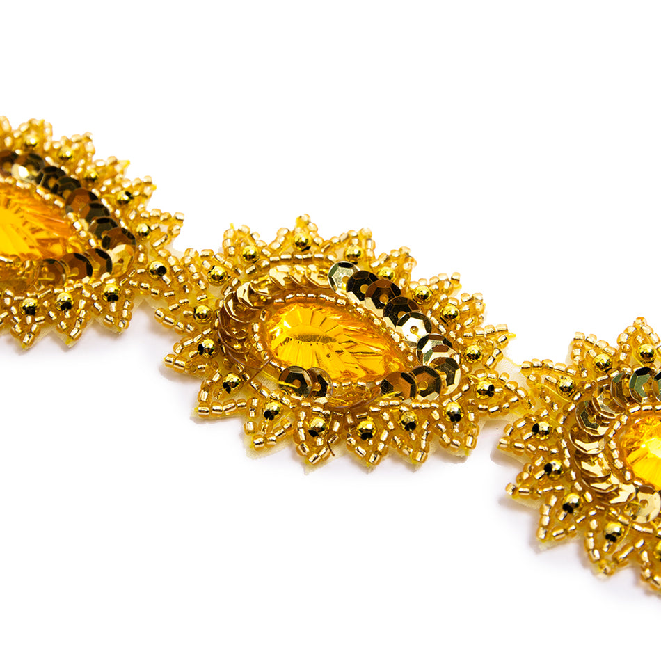 Sequin Beaded Teardrop Trim w Rhinestone Centre