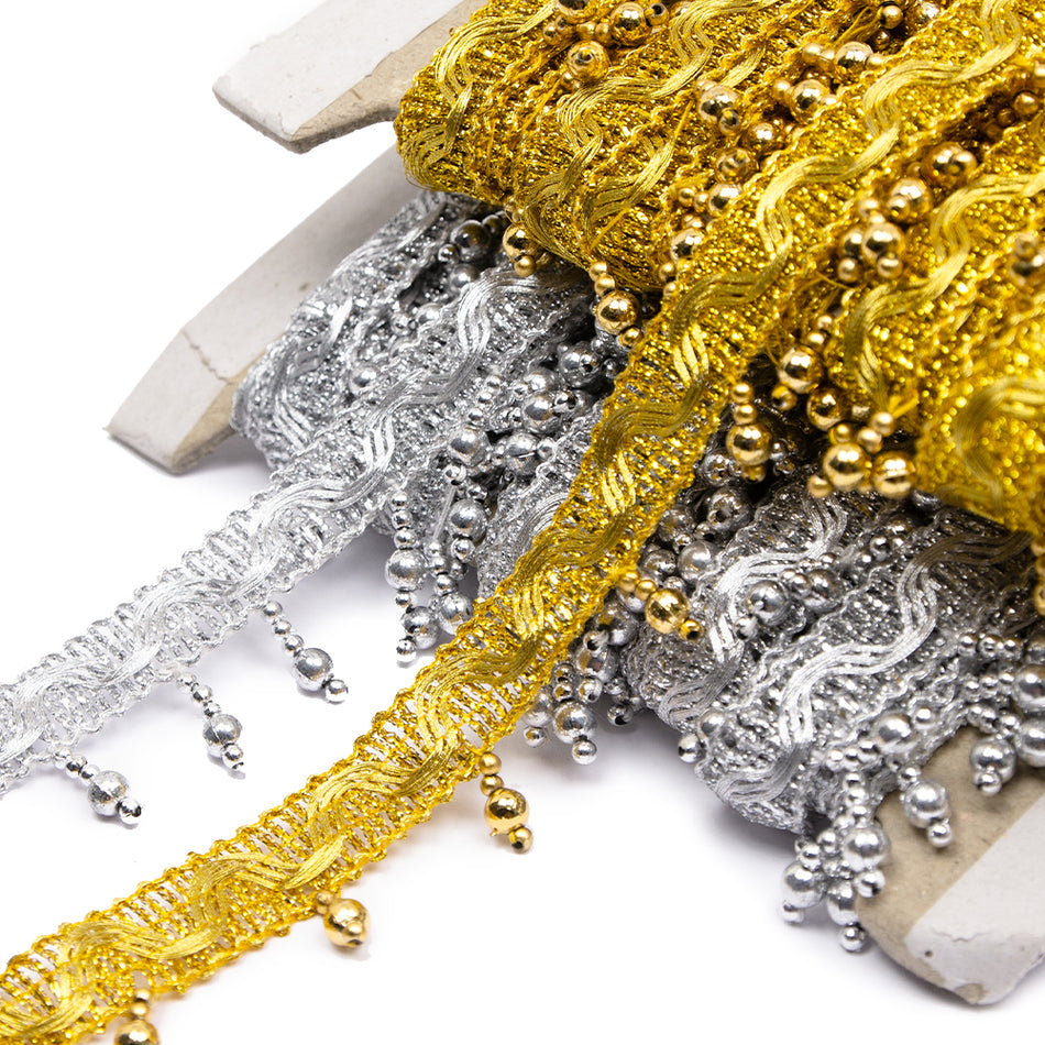 Wave Lurex Trim w Beaded Tassels
