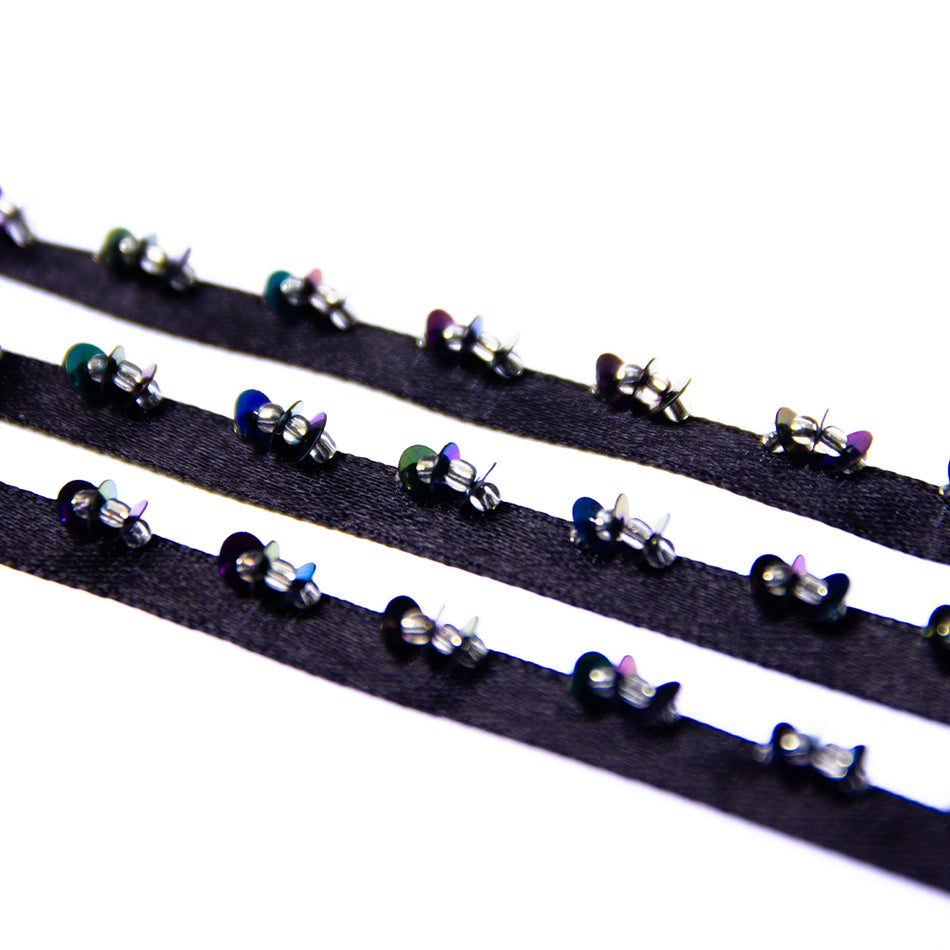 Satin Ribbon w Sequin & Beaded Mini Loops
