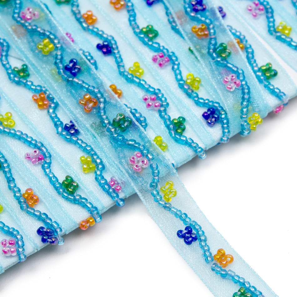 Beaded Floral Wave Organza Trim