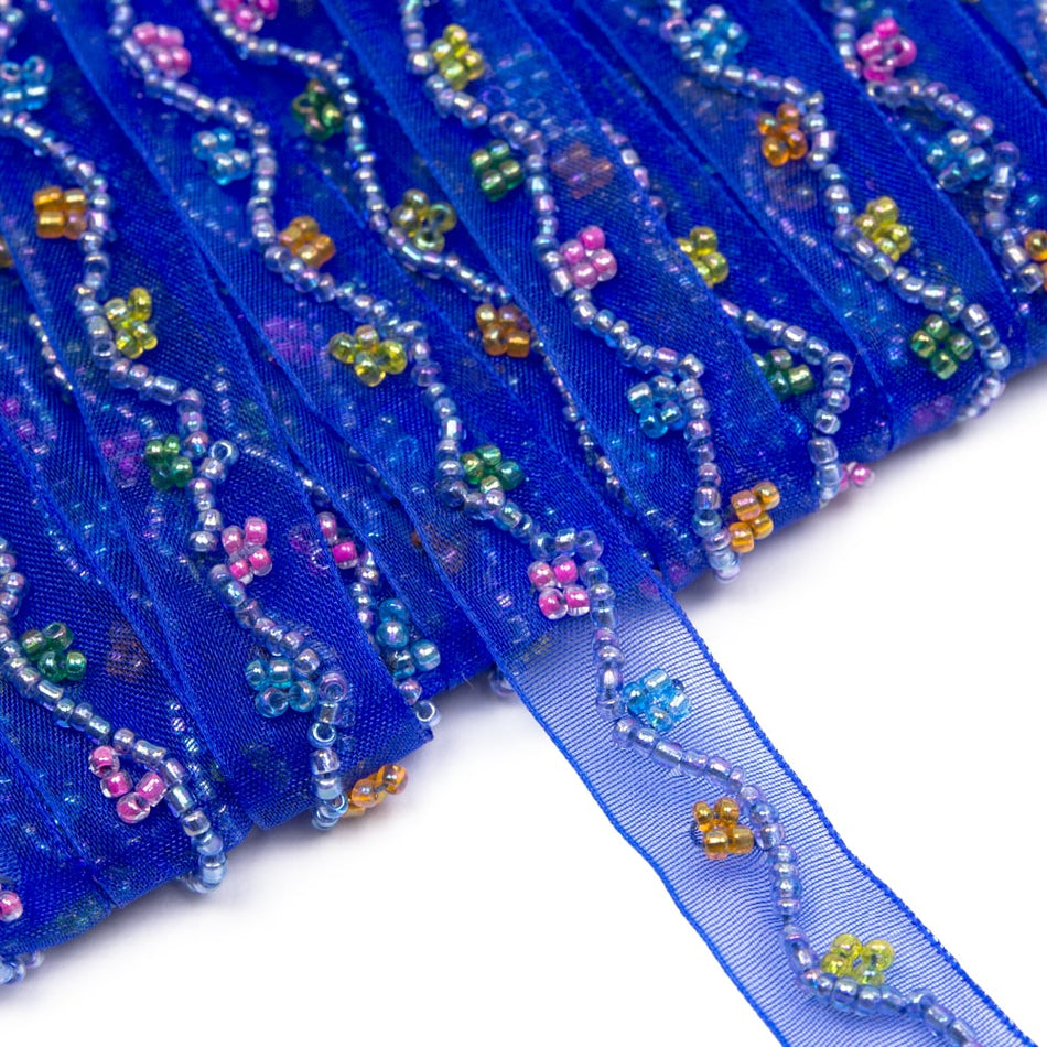 Beaded Floral Wave Organza Trim