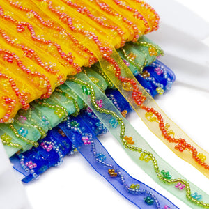 Beaded Floral Wave Organza Trim