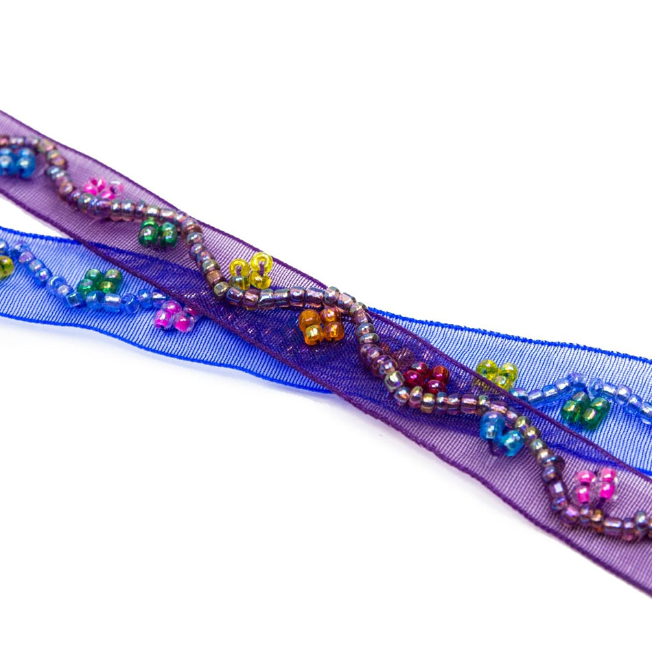 Beaded Floral Wave Organza Trim