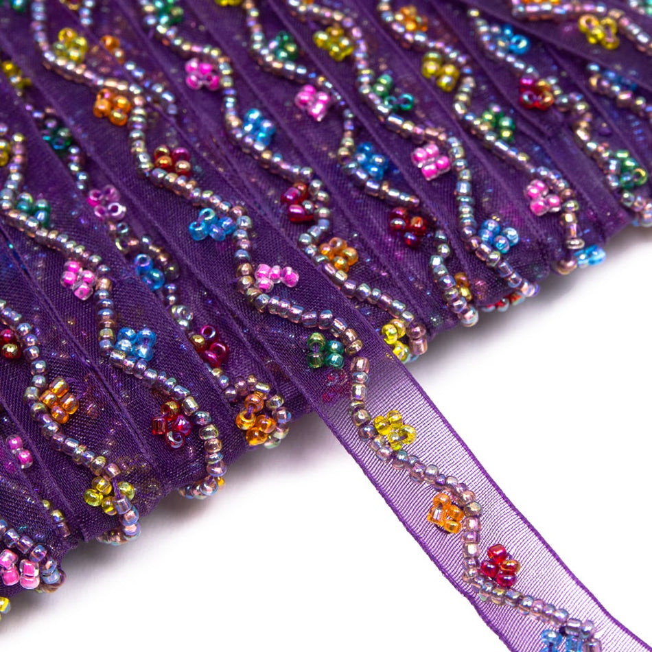Beaded Floral Wave Organza Trim