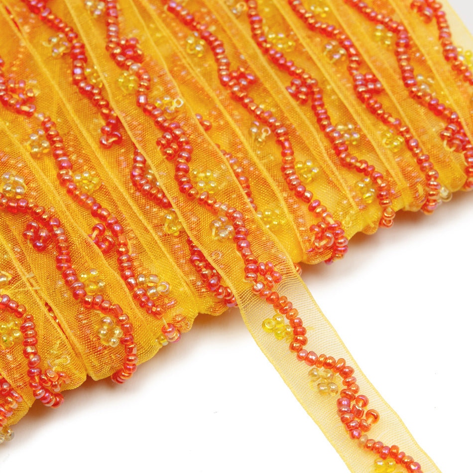 Beaded Floral Wave Organza Trim