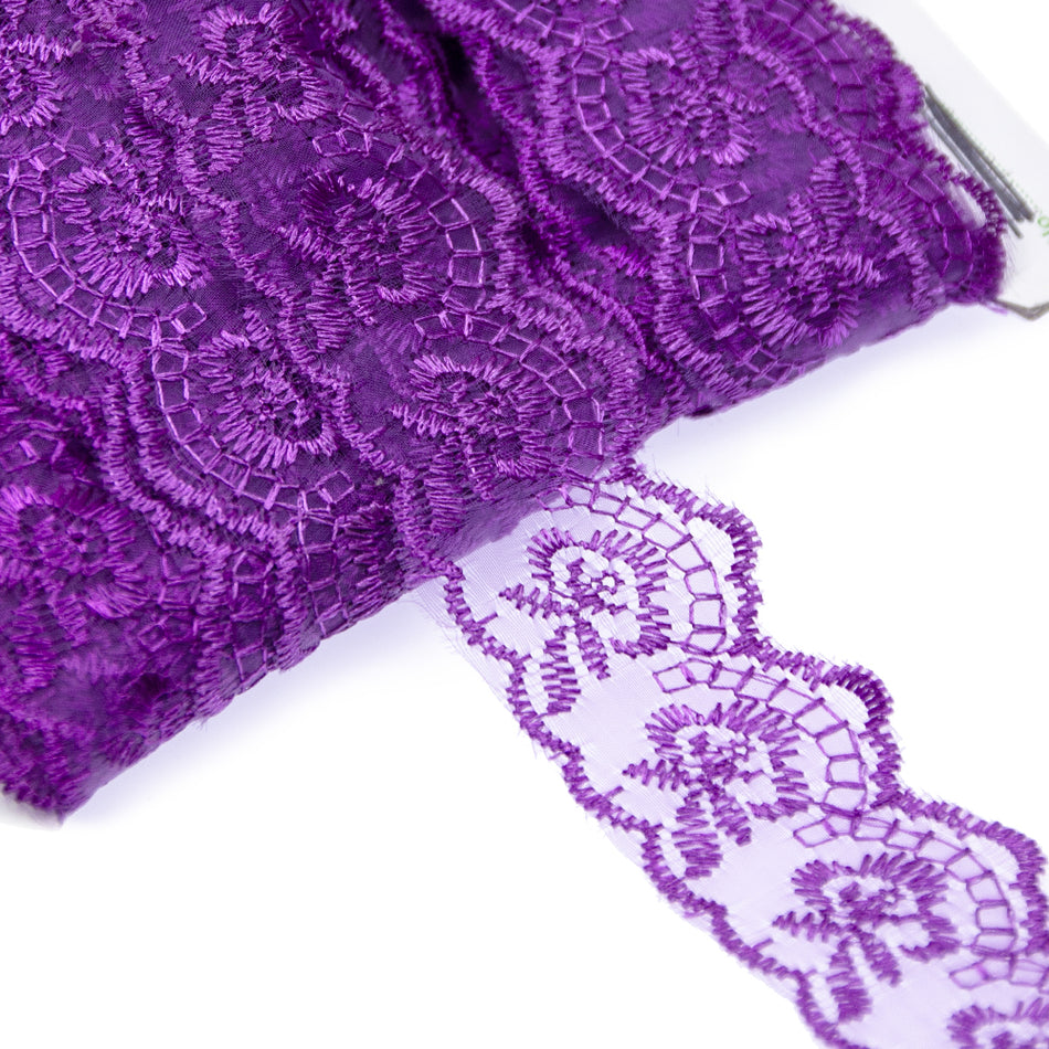 Floral Embroidered Lace Trim w Scalloped Edging