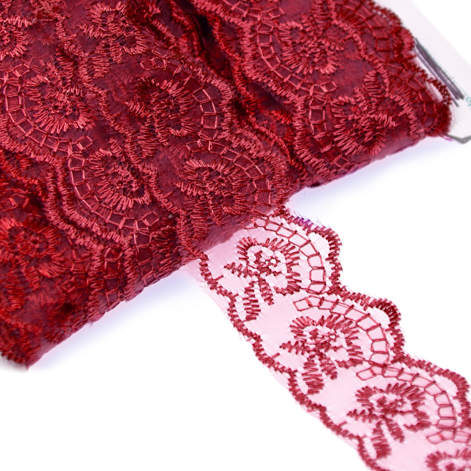 Floral Embroidered Lace Trim w Scalloped Edging