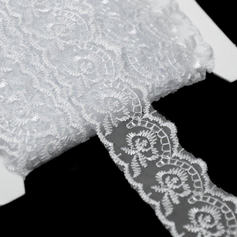 Floral Embroidered Lace Trim w Scalloped Edging