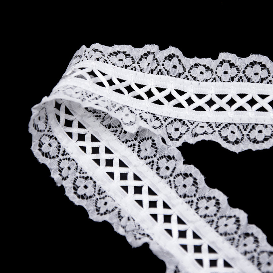 Gathered Lace Trim w Lattice Ribbon Centre
