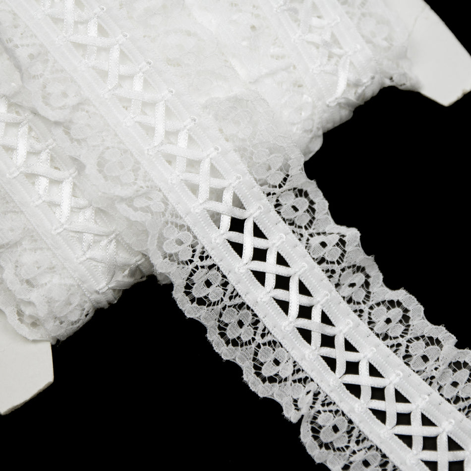 Gathered Lace Trim w Lattice Ribbon Centre