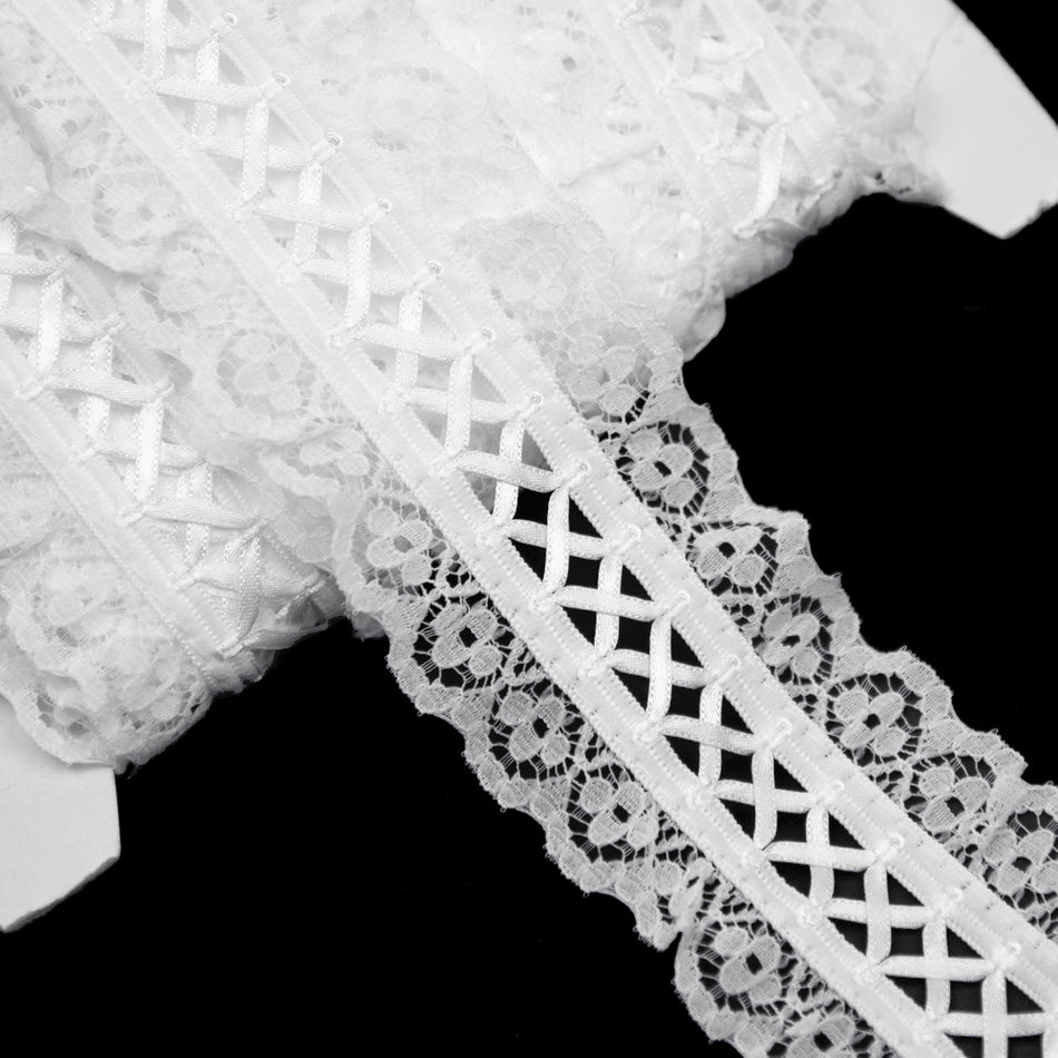 Gathered Lace Trim w Lattice Ribbon Centre
