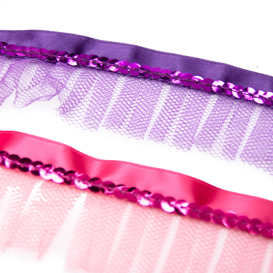 Pleated Tulle Ruffle Ribbon Trim w Sequins