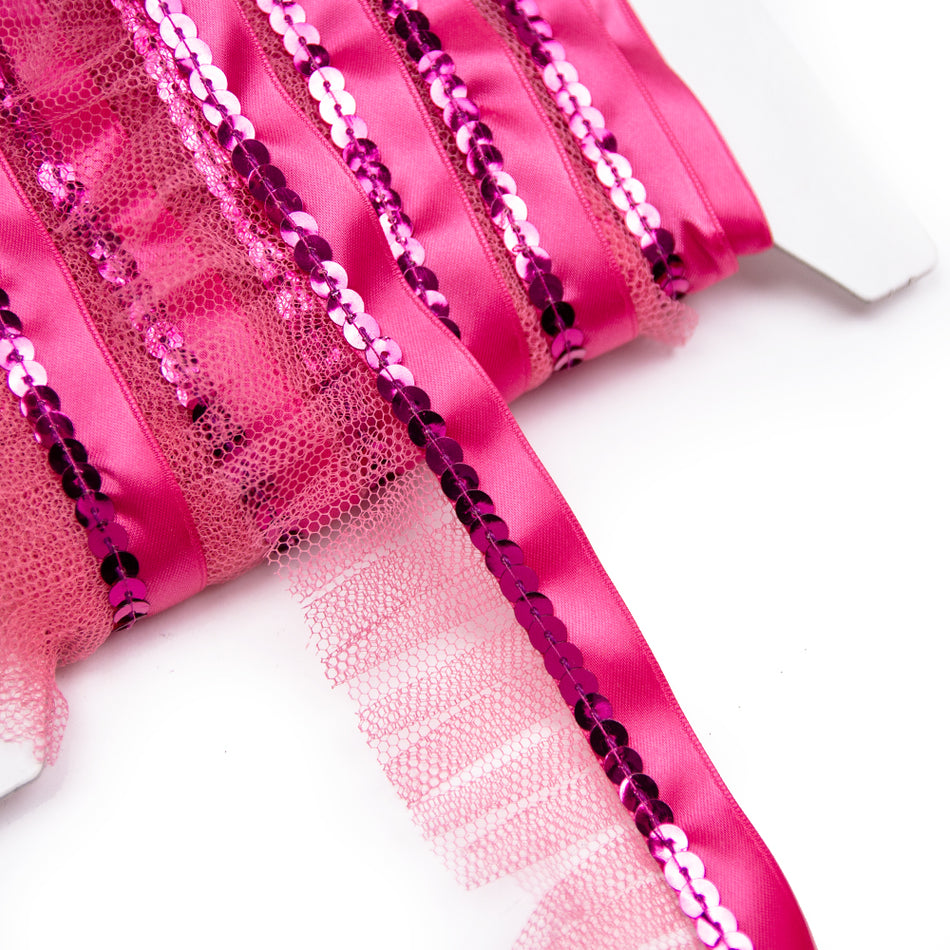 Pleated Tulle Ruffle Ribbon Trim w Sequins
