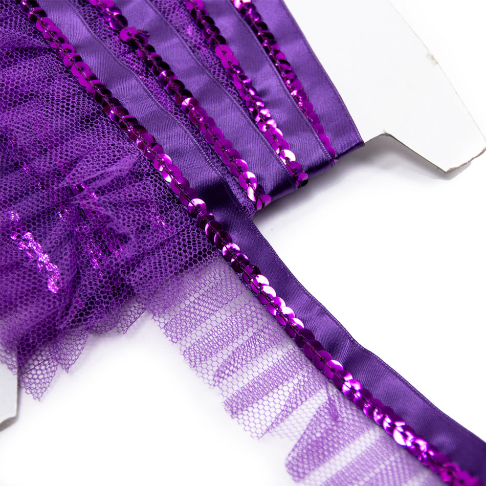 Pleated Tulle Ruffle Ribbon Trim w Sequins