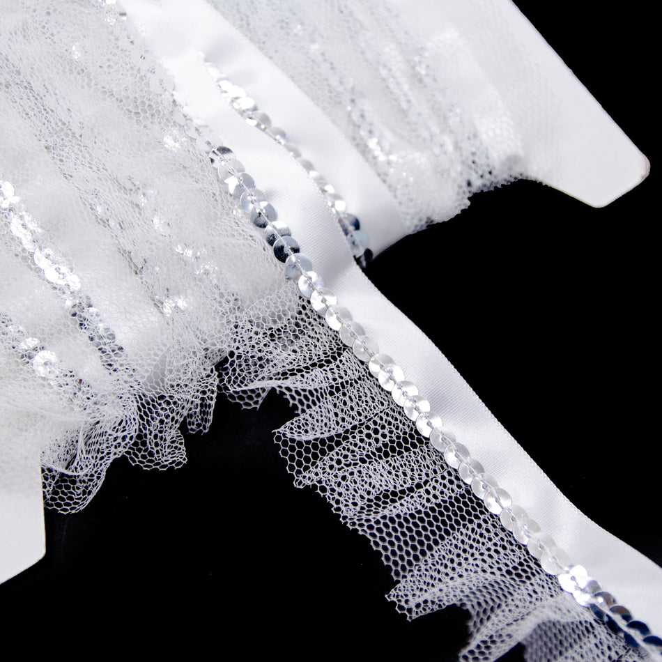 Pleated Tulle Ruffle Ribbon Trim w Sequins