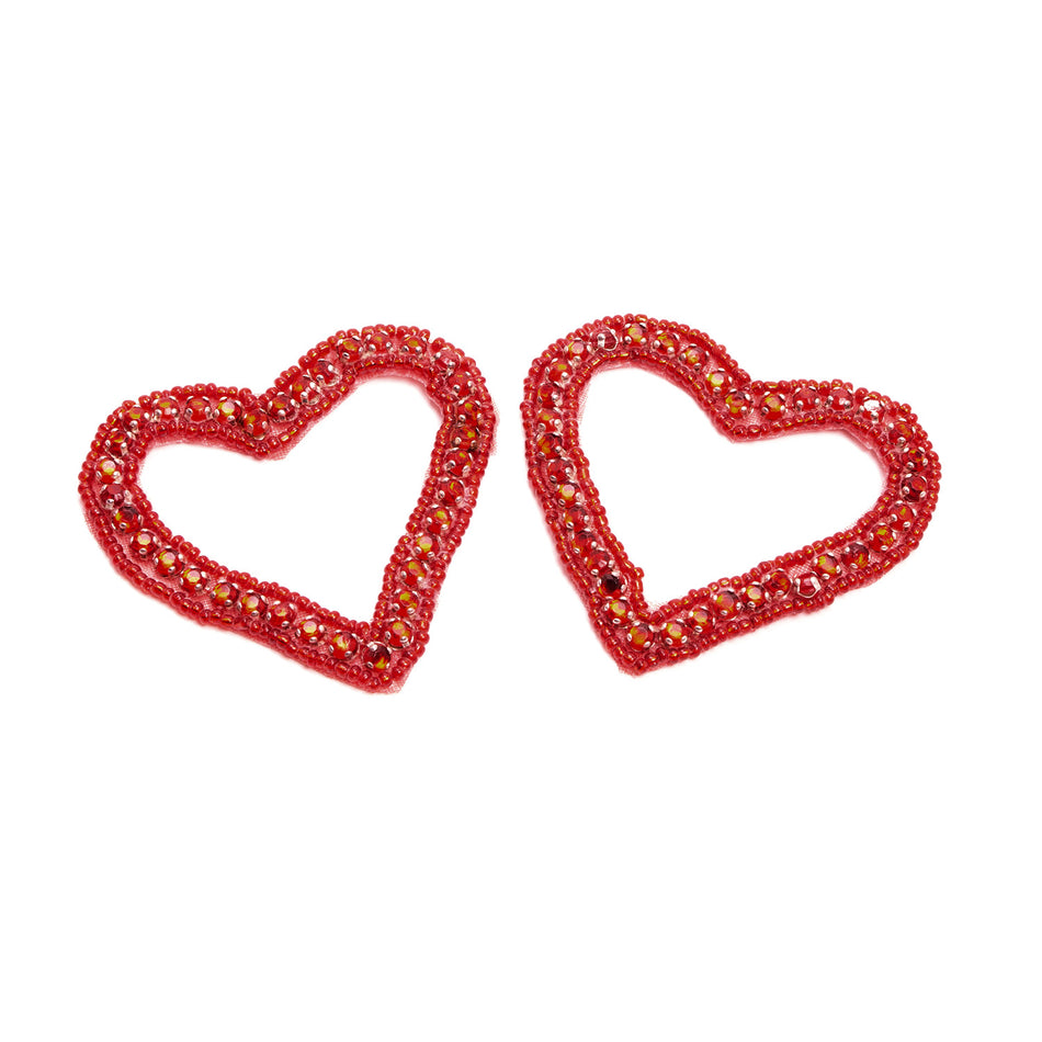 Diamante & Beaded Hearts Motif (Pair)