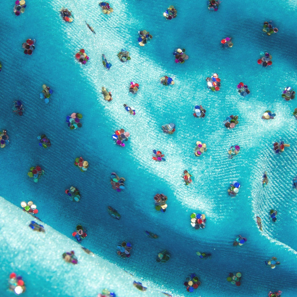 Rainbow Glitter Spots Stretch Velvet Fabric