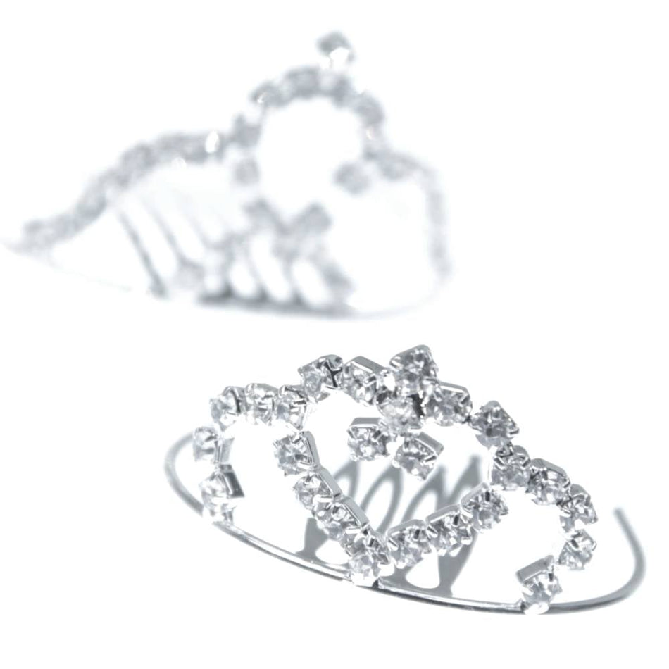 Mini Diamante Crown Tiara w Comb