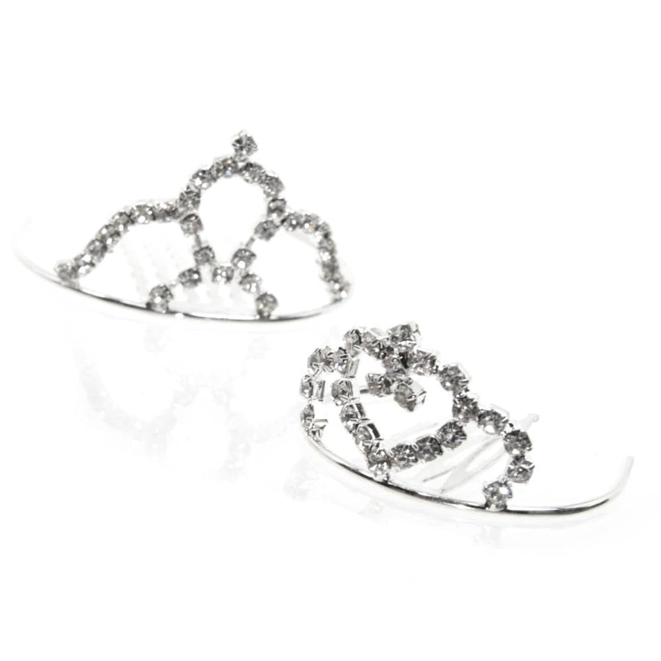 Mini Diamante Crown Tiara w Comb
